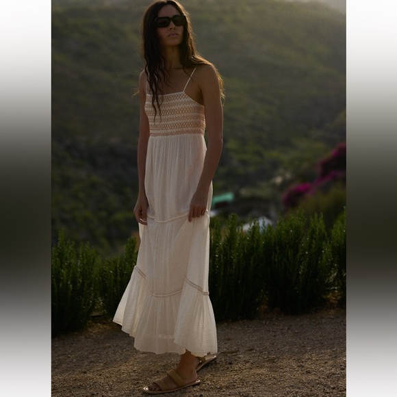 Zara Dresses & Skirts - Zara Combination Tiered Midi Dress L BROWN / WHITE
REF. 7521/335